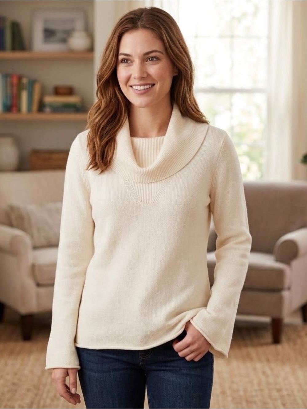Calvin Klein Cream Cowl Neck Sweater size XL
